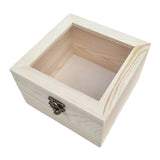 Maxbell Natural Plain Wooden Box Unpainted Wood Storage Case Glass Lid  12x12x8cm
