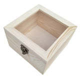 Maxbell Natural Plain Wooden Box Unpainted Wood Storage Case Glass Lid  12x12x8cm