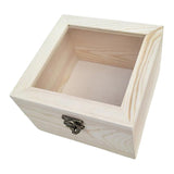 Maxbell Natural Plain Wooden Box Unpainted Wood Storage Case Glass Lid  12x12x8cm