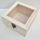 Maxbell Natural Plain Wooden Box Unpainted Wood Storage Case Glass Lid  12x12x8cm