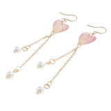 Maxbell 2pcs Women Fashion Dried Flower Dangle Earrings Pearl Beaded Earbob Pink