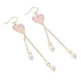 Maxbell 2pcs Women Fashion Dried Flower Dangle Earrings Pearl Beaded Earbob Pink