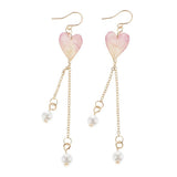 Maxbell 2pcs Women Fashion Dried Flower Dangle Earrings Pearl Beaded Earbob Pink