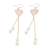 Maxbell 2pcs Women Fashion Dried Flower Dangle Earrings Pearl Beaded Earbob Pink