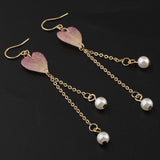 Maxbell 2pcs Women Fashion Dried Flower Dangle Earrings Pearl Beaded Earbob Pink