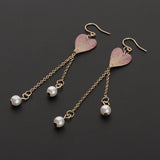 Maxbell 2pcs Women Fashion Dried Flower Dangle Earrings Pearl Beaded Earbob Pink