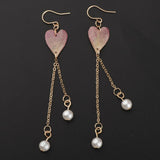 Maxbell 2pcs Women Fashion Dried Flower Dangle Earrings Pearl Beaded Earbob Pink