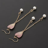 Maxbell 2pcs Women Fashion Dried Flower Dangle Earrings Pearl Beaded Earbob Pink