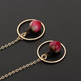 Maxbell 2pcs Women Fashion Flower Bud Long Chain Dangle Earring Earbob  round ring