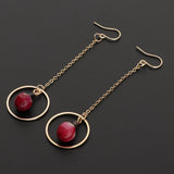 Maxbell 2pcs Women Fashion Flower Bud Long Chain Dangle Earring Earbob  round ring