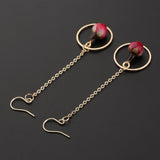 Maxbell 2pcs Women Fashion Flower Bud Long Chain Dangle Earring Earbob  round ring