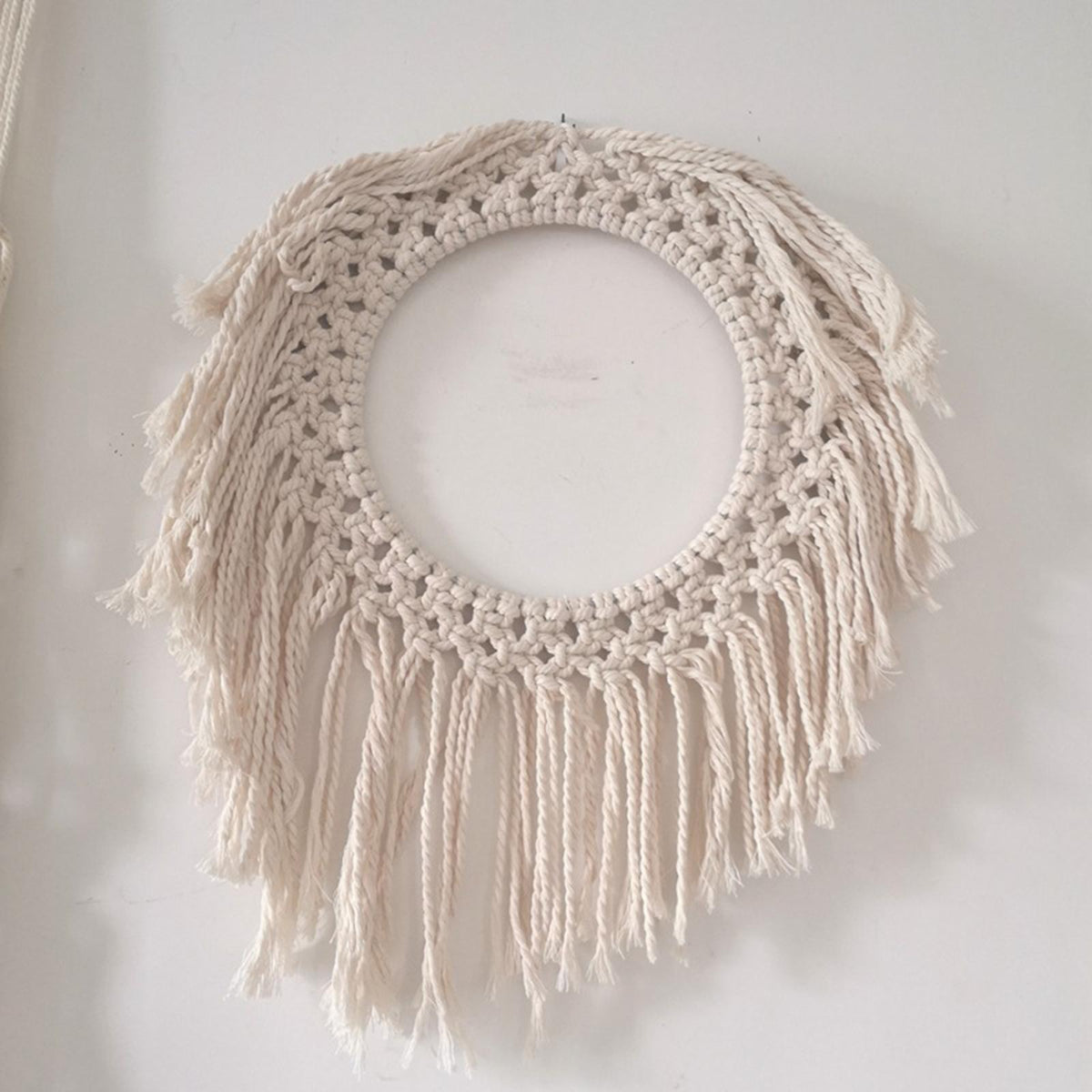 Maxbell  Hanging Wall Mirror Macrame Fringe Mirror Decor for Living Room Bedroom C