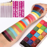 Maxbell 20 Colors Face and Body Paint Washable for Costume Body Art Adults Rose red stencils