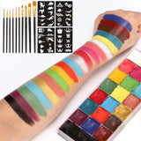 Maxbell 20 Colors Face and Body Paint Washable for Costume Body Art Adults Black stencils