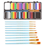 Maxbell 12 Grid Face Body Paint Set Washable with 10 Brushes for Halloween Costumes