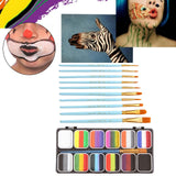 Maxbell 12 Grid Face Body Paint Set Washable with 10 Brushes for Halloween Costumes