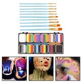 Maxbell 12 Grid Face Body Paint Set Washable with 10 Brushes for Halloween Costumes
