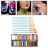 Maxbell 12 Grid Face Body Paint Set Washable with 10 Brushes for Halloween Costumes
