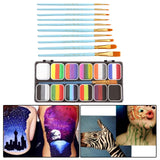 Maxbell 12 Grid Face Body Paint Set Washable with 10 Brushes for Halloween Costumes