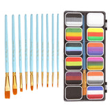 Maxbell 12 Grid Face Body Paint Set Washable with 10 Brushes for Halloween Costumes