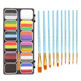 Maxbell 12 Grid Face Body Paint Set Washable with 10 Brushes for Halloween Costumes