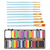 Maxbell 12 Grid Face Body Paint Set Washable with 10 Brushes for Halloween Costumes