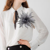 Maxbell Women Ladies Feather Brooch Decor for Wedding Halloween Gray