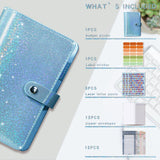 Maxbell A6 PU Leather Binder Notebooks Binder Pockets bag Planner Blue