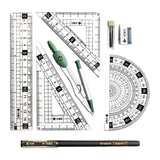 Maxbell Geometry Math Ruler Triangle Ruler Protractor Straight Ruler for Measuring Green