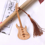 Maxbell 6x Guitar Bass Bookmarks with Tassels Wooden Bookmark for Birthday Gift