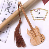 Maxbell 6x Guitar Bass Bookmarks with Tassels Wooden Bookmark for Birthday Gift
