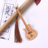 Maxbell 6x Guitar Bass Bookmarks with Tassels Wooden Bookmark for Birthday Gift