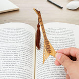 Maxbell 6x Guitar Bass Bookmarks with Tassels Wooden Bookmark for Birthday Gift