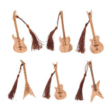 Maxbell 6x Guitar Bass Bookmarks with Tassels Wooden Bookmark for Birthday Gift