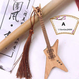 Maxbell 6x Guitar Bass Bookmarks with Tassels Wooden Bookmark for Birthday Gift
