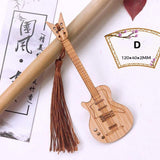 Maxbell 6x Guitar Bass Bookmarks with Tassels Wooden Bookmark for Birthday Gift