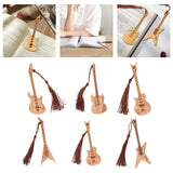 Maxbell 6x Guitar Bass Bookmarks with Tassels Wooden Bookmark for Birthday Gift