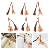 Maxbell 6x Guitar Bass Bookmarks with Tassels Wooden Bookmark for Birthday Gift