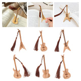 Maxbell 6x Guitar Bass Bookmarks with Tassels Wooden Bookmark for Birthday Gift