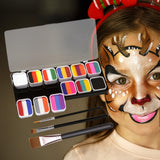 Maxbell Professional Face Body Paint Kit Palette Wtih 3 Brushes Party Kids Washable