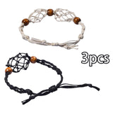 Maxbell 3x Empty Stone Holders Bracelets Cage Without Stone Adjustable Stretch Black