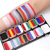 Maxbell 12 Colors Face Body Paint Palettes with 2 Brushes Professional for Carnival