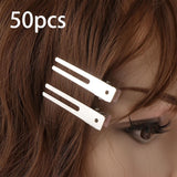 Maxbell 50x Hair Clips Clamps Iron Double Prong Pins Clips for Barber Hair Styling
