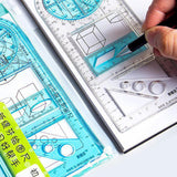 Maxbell Multifunctional Geometric Ruler Supplies Office Mathematics Drawing Template Blue Middle