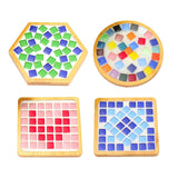 Maxbell Wood Tray Place Mat Hotel Pads Home DIY Mosaic Coaster Kit for Adult Kids Pink Red