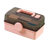Maxbell Maxbell Multifunctional Medicine Storage Box 3 Tier Fold Tray Lockable for Office Pink