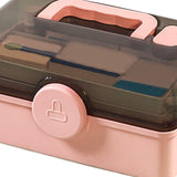Maxbell Maxbell Multifunctional Medicine Storage Box 3 Tier Fold Tray Lockable for Office Pink