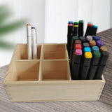 Maxbell Wooden Pencil Holder 6 Compartment Multi Use Durable Organizer for Marker