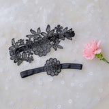 Maxbell 2Pcs Wedding Garters for Bride Leg Rings Handmade for Stage Prom Dance Black
