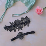 Maxbell 2Pcs Wedding Garters for Bride Leg Rings Handmade for Stage Prom Dance Black